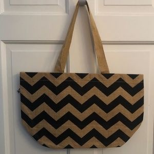 Black & tan chevron burlap tote bag NWT